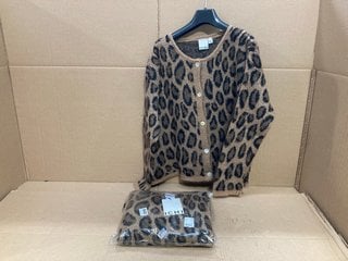 2 X ICHI WOMENS BIRCH LEOPARD PRINT JUMPERS IN BROWN MULTI SIZE: M - L - RRP - £180: LOCATION - F16