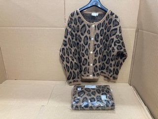 2 X ICHI WOMENS BIRCH LEOPARD PRINT JUMPERS IN BROWN MULTI SIZE: XS - S - RRP - £180: LOCATION - F16