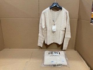 2 X ICHI WOMENS PATTERNED KNIT PEARL BUTTON UP CARDIGANS IN CREAM SIZE: XS - RRP - £130: LOCATION - F16