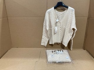 2 X ICHI WOMENS PATTERNED KNIT PEARL BUTTON UP CARDIGANS IN CREAM SIZE: M - RRP - £130: LOCATION - F16