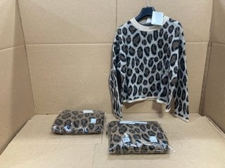 3 X ICHI WOMENS BIRCH LEOPARD PRINT JUMPER & CARDIGANS IN BROWN AND GREY SIZE: XS - S AND M - L - RRP - £270: LOCATION - F16