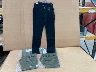 3 X ASSORTED WOMENS TROUSERS TO INCLUDE FRANSA FRZALIN 2 HIGH WAISTED JEANS IN BLACK AND GREEN SIZE: 36'': LOCATION - F18