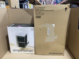 2 X ASSORTED ITEMS TO INCLUDE SIMPLE HUMAN 40L SLIM STEP CAN IN GREY PLASTIC: LOCATION - G21