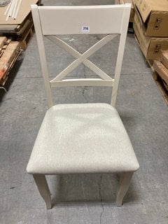 WINCHESTER CROSS BACK STYLE DINING CHAIR IN IVORY AND NATURAL FABRIC: LOCATION - A2