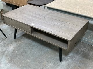 CONTEMPORARY STYLE RECTANGULAR STORAGE COFFEE TABLE IN GREY WOOD EFFECT FINISH WITH BLACK LEGS: LOCATION - D7