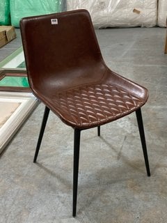 CONTEMPORARY STYLE LEATHER DINING CHAIR WITH QUILTED STYLE SEAT IN VINTAGE RANCH BROWN LEATHER AND BLACK: LOCATION - D7