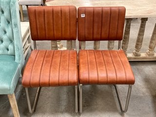 2 X LEATHER BACK DINING CHAIRS IN BROWN FAUX LEATHER: LOCATION - D7