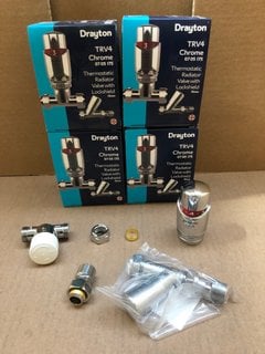 4 X DRAYTON RRV4 CHROME THERMOSTATIC RADIATOR VALVE WITH LOCKSHIELD: LOCATION - AR4