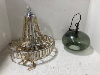 QTY OF ASSORTED ITEMS TO INCLUDE OTORO GLASS PENDANT LIGHT IN SMOKED GREEN: LOCATION - BR13