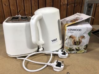 KENWOOD 2 SLICE TOASTER IN WHITE TO INCLUDE KENWOOD KETTLE IN WHITE AND KENWOOD MINI CHOPPER: LOCATION - BR15