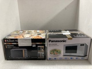 PANASONIC 800W 20 LITRE MICROWAVE OVEN IN SILVER TO INCLUDE RUSSELL HOBBS SCANDI COMPACT GREY MANUAL MICROWAVE: LOCATION - BR16