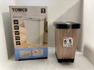 TOWER 50 LITRE SENSOR BIN IN WHITE TO INCLUDE TATAY SMARTY 30 LITE WOOD EFFECT BIN: LOCATION - BR17