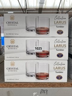 3 X CRYSTAL BOHEMIA COLLECTION LAZARUS SET OF 6 DRINKS TUMBLERS IN CLEAR FINISH: LOCATION - BR2