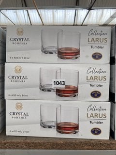 3 X CRYSTAL BOHEMIA COLLECTION LAZARUS SET OF 6 DRINKS TUMBLERS IN CLEAR FINISH: LOCATION - BR3