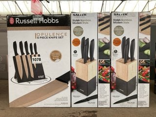 QTY OF ASSORTED KITCHEN KNIFE BLOCK SETS TO INCLUDE SALTER 5 PIECE KNIFE AND BLOCK SET (PLEASE NOTE: 18+ YEARS ONLY. ID MAY BE REQUIRED): LOCATION - BR5