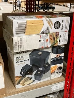 QTY OF ASSORTED KITCHEN ITEMS TO INCLUDE SALTER 7 PIECE KNIFE AND BLOCK SET (PLEASE NOTE: 18+ YEARS ONLY. ID MAY BE REQUIRED): LOCATION - CR2