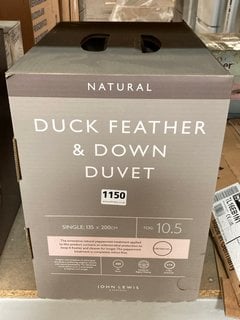 JOHN LEWIS & PARTNERS NATURAL DUCK FEATHER & DOWN SINGLE DUVET : 10.5 TOG: LOCATION - CR5