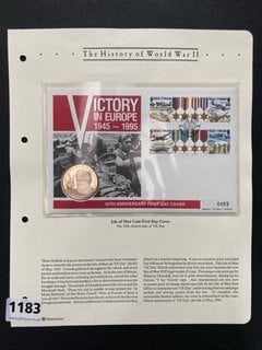 A COMMEMORATIVE FIRST DAY COIN COVER : THE HISTORY OF WORLD WAR TWO £5 COIN: LOCATION - CR8