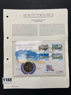 A COMMEMORATIVE FIRST DAY COIN COVER : THE HISTORY OF WORLD WAR TWO $1 (LIBERIAN) COIN: LOCATION - CR8