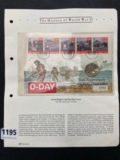 A COMMEMORATIVE FIRST DAY COIN COVER : THE HISTORY OF WORLD WAR TWO, FIFTY PENCE COIN: LOCATION - CR8