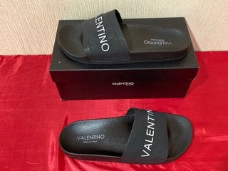 VALENTINO LOGO SLIDERS IN BLACK - UK SIZE 10 - RRP £149: LOCATION - LUXURY