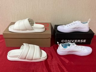 CONVERSE ALL STAR WAVE ULTRA EASY TRAINERS IN TRIPLE WHITE - UK SIZE 4 TO INCLUDE GIA BORGHINI WOMENS GIA 3 PUFFY LEATHER SLIDE SANDALS IN IVORY - UK SIZE 6 - RRP £305: LOCATION - LUXURY