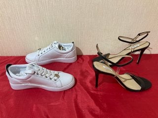 GUESS KABAIL GENUINE LEATHER SANDALS IN BLACK - UK SIZE 8 TO INCLUDE GUESS WOMENS LOVEN 3 SNEAKERS IN WHITE - UK SIZE 3 - COMBINED RRP £207: LOCATION - LUXURY