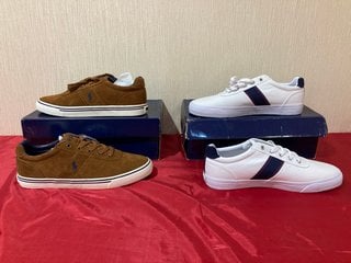 POLO RALPH LAUREN HANFORD TRAINERS IN WHITE - UK SIZE 10 TO INCLUDE POLO RALPH LAUREN HANFORD SUEDE TRAINERS IN NEW SNUFF - UK SIZE 10 - COMBINED RRP £164: LOCATION - LUXURY