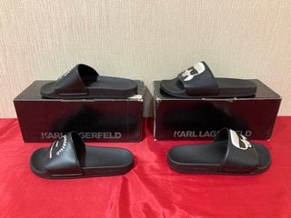 KARL LAGERFELD KONDO II MAISON KARL SLIDERS IN BLACK RUBBER - UK SIZE 3 TO INCLUDE KARL LAGERFELD KONDO II IKONIC SLIDERS IN BLACK RUBBER - UK SIZE 4 - COMBINED RRP £149: LOCATION - LUXURY