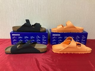 BIRKENSTOCK ARIZONA EVA SANDALS IN PAPAYA - UK SIZE 7.5 TO INCLUDE BIRKENSTOCK ARIZONA BS SANDALS IN BLACK - UK SIZE 8 - COMBINED RRP £125: LOCATION - LUXURY