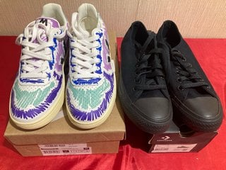 CONVERSE ALL STAR OX LOW TRAINERS IN BLACK - UK SIZE 5 TO INCLUDE VEJA V-10 LEATHER MARNI ORCHID TRAINERS IN MULTI - UK SIZE 4 - COMBINED RRP £280: LOCATION - LUXURY