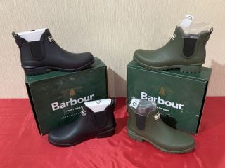 BARBOUR WILTON ANKLE WELLINGTON BOOTS IN BLACK - UK SIZE 7 TO INCLUDE BARBOUR WILTON ANKLE WELLINGTON BOOTS IN OLIVE - UK SIZE 6 - COMBINED RRP £140: LOCATION - LUXURY