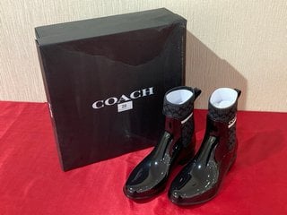 COACH RIVINGTON SIGNATURE KNIT RAIN BOOTS IN BLACK - UK SIZE 5 - RRP £125: LOCATION - LUXURY