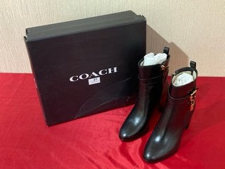 COACH OLIVIA LEATHER HEELED BOOTS IN BLACK - UK SIZE 5 - RRP £295: LOCATION - LUXURY