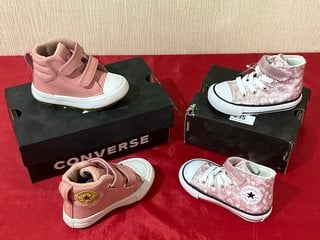 CONVERSE INFANT ALL STAR HIGH TOP TRAINERS IN PINK FOAM - UK SIZE 5 TO INCLUDE CONVERSE INFANT ALL STAR BERKSHIRE HIGH BOOT TRAINERS IN RUST PINK/PALE PUTTY - UK SIZE 5 - COMBINED RRP £110: LOCATION