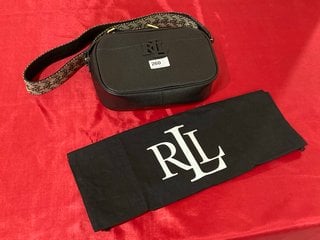 RALPH LAUREN CARRIE 24 LOGO STRAP LEATHER CROSSBODY BAG IN BLACK - RRP £229: LOCATION - LUXURY