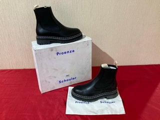 PROENZA SCHOULER PS35115A TOP STITCHED LEATHER CHELSEA BOOTS IN BLACK - UK SIZE 4 - RRP £895: LOCATION - LUXURY