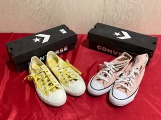 CONVERSE ALL STAR TOP SATURN LOW TRAINERS IN SATURN GOLD - UK SIZE 5 TO INCLUDE CONVERSE ALL STAR SEASONAL COLOUR HIGH TOP TRAINERS IN PINK CLAY - UK SIZE 5 - COMBINED RRP £128: LOCATION - LUXURY