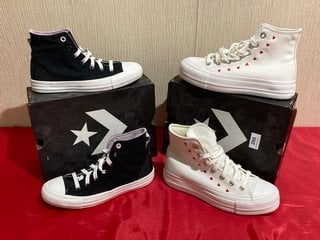 CONVERSE ALL STAR LIGHT PLATFORM EMBROIDERED HEARTS HIGH TOP TRAINERS IN VINTAGE WHITE - UK SIZE 5 TO INCLUDE CONVERSE ALL STAR FUTURE UTILITY HIGH TOP TRAINERS IN BLACK - UK SIZE 5 - COMBINED RRP £1