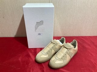 MAISON MARGIELA PARIS REPLICA LEATHER & SUEDE SNEAKERS IN BEIGE - UK SIZE 8 - RRP £550: LOCATION - LUXURY