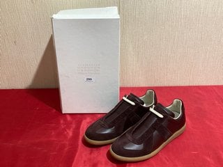 MAISON MARGIELA PARIS REPLICA LEATHER & SUEDE SNEAKERS IN CHOCOLATE - UK SIZE 9 - RRP £550: LOCATION - LUXURY