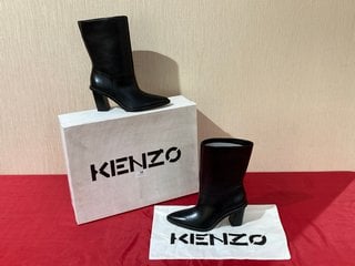 KENZO K-LINE CALF LEATHER HIGH HEELED MID BOOTS IN BLACK - UK SIZE 2 - RRP £505: LOCATION - LUXURY