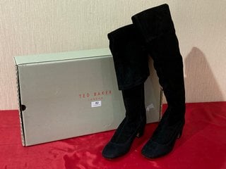 TED BAKER AYANNAH OVER THE KNEE STRETCH LEATHER BOOTS IN BLACK - UK SIZE 6 - RRP £250: LOCATION - LUXURY