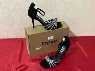 DUNE LONDON WOMENS MARVELLA DIAMANTE KNOT SUEDE HEELED SANDALS IN BLACK - UK SIZE 5 - RRP £130: LOCATION - LUXURY