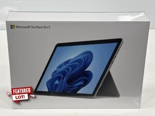 MICROSOFT SURFACE GO 3 TABLET 64 GB PC IN PLATINUM: MODEL NO 1901 (WITH BOX AND ALL ACCESSORIES). INTEL PENTIUM GOLD, 4 GB RAM, 10.5" SCREEN, INTEL UHD GRAPHICS 615 [JPTM126709]. THIS PRODUCT IS FULL