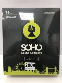 SOHO SOUND COMPANY SOHO 2.6 HEADPHONES IN NORTHERN LINE BLACK: MODEL NO 50R01B (WITH BOX) [JPTN41858]. (SEALED UNIT). THIS PRODUCT IS FULLY FUNCTIONAL AND IS PART OF OUR PREMIUM TECH AND ELECTRONICS