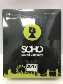 SOHO SOUND COMPANY SOHO 2.6 HEADPHONES IN ANGEL GREY: MODEL NO 50R01G (WITH BOX) [JPTN41879]. (SEALED UNIT). THIS PRODUCT IS FULLY FUNCTIONAL AND IS PART OF OUR PREMIUM TECH AND ELECTRONICS RANGE