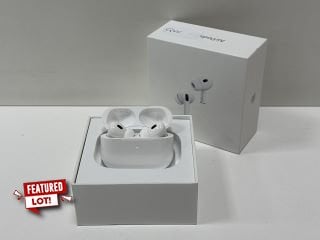 APPLE AIRPODS PRO (2ND GEN) WITH MAGSAFE CHARGING CASE WIRELESS EAR BUDS IN WHITE: MODEL NO A2968 A2699 A2700 (WITH BOX & ALL ACCESSORIES) [JPTM126728]. THIS PRODUCT IS FULLY FUNCTIONAL AND IS PART O