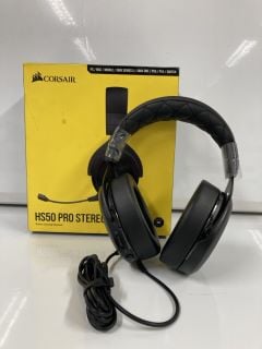 CORSAIR HS50 PRO STEREO  GAMING HEADSET (ORIGINAL RRP - £135) IN BLACK: MODEL NO RDA0027 (BOXED WITH MANUFACTURE ACCESSORIES) [JPTB4736].