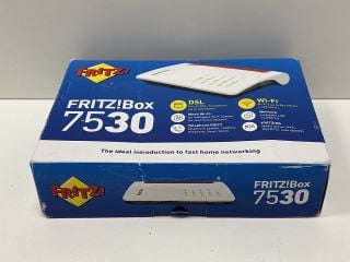 FRITZ!BOX ADSL/VDSL MODEM, INTEGRATED DECT TELEPHONE SYSTEM, GIGABIT LAN, A USB PORT AND A MEDIA SERVER IN ONE WIRELESS ROUTER (ORIGINAL RRP - £184) IN WHITE: MODEL NO 7530 (WITH BOX & ALL ACCESSORIE